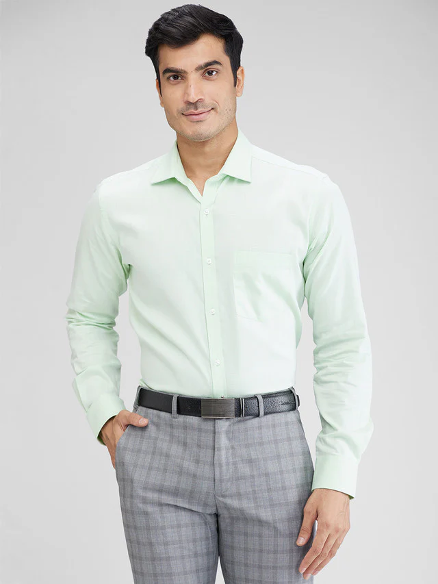 Park Avenue Green Structure Slim Fit Full Sleeve Cotton Shirt