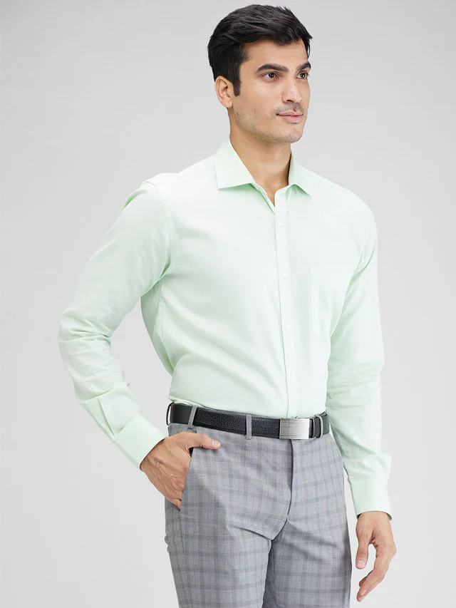 Park Avenue Green Structure Slim Fit Full Sleeve Cotton Shirt - Image 2