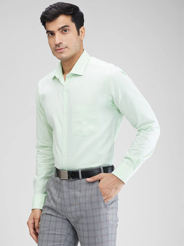 Park Avenue Green Structure Slim Fit Full Sleeve Cotton Shirt - Image 3