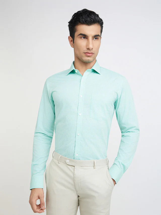 Park Avenue Green Structure Slim Fit Full Sleeve Cotton Shirt