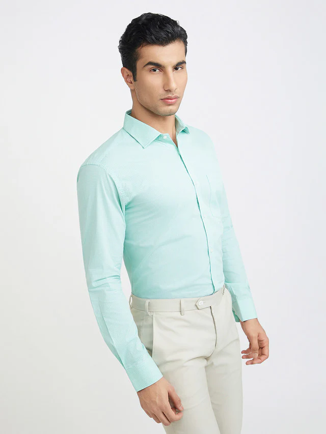 Park Avenue Green Structure Slim Fit Full Sleeve Cotton Shirt - Image 2