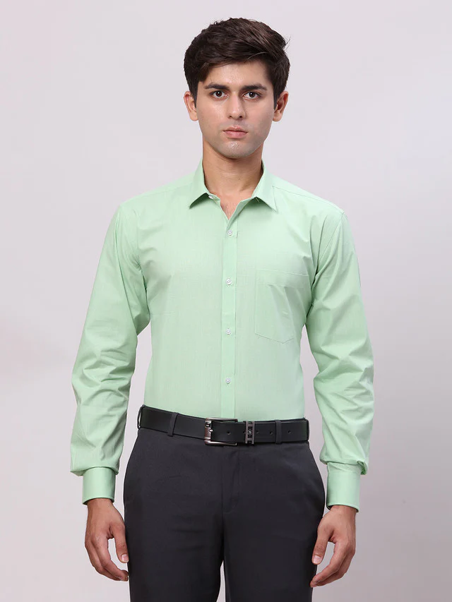 Park Avenue Green Structure Slim Fit Full Sleeve Cotton Shirt