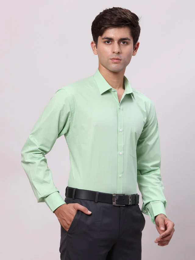 Park Avenue Green Structure Slim Fit Full Sleeve Cotton Shirt - Image 2