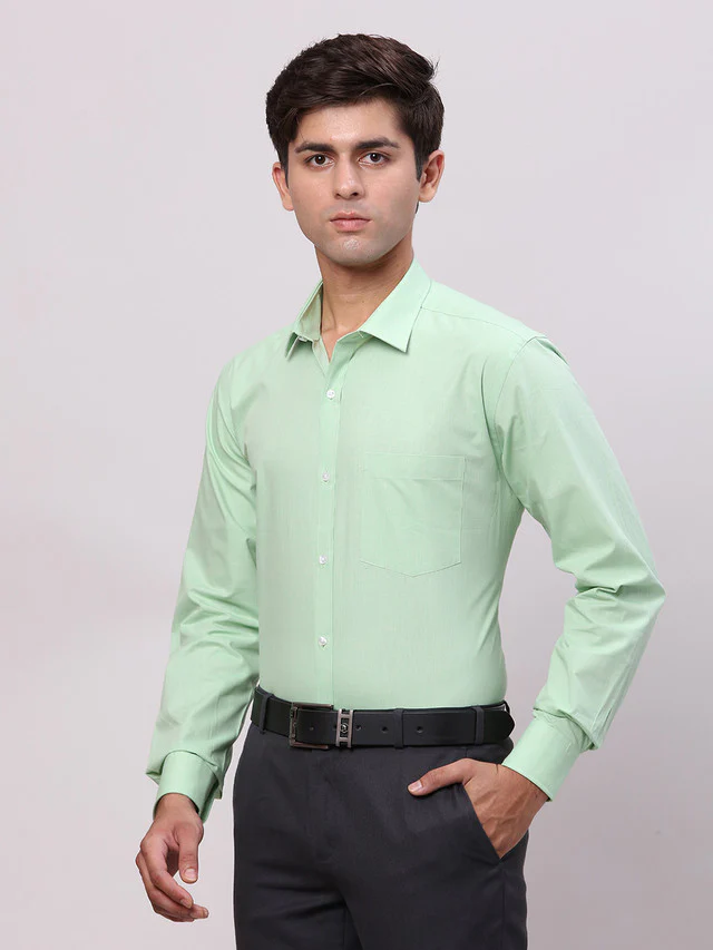 Park Avenue Green Structure Slim Fit Full Sleeve Cotton Shirt - Image 3