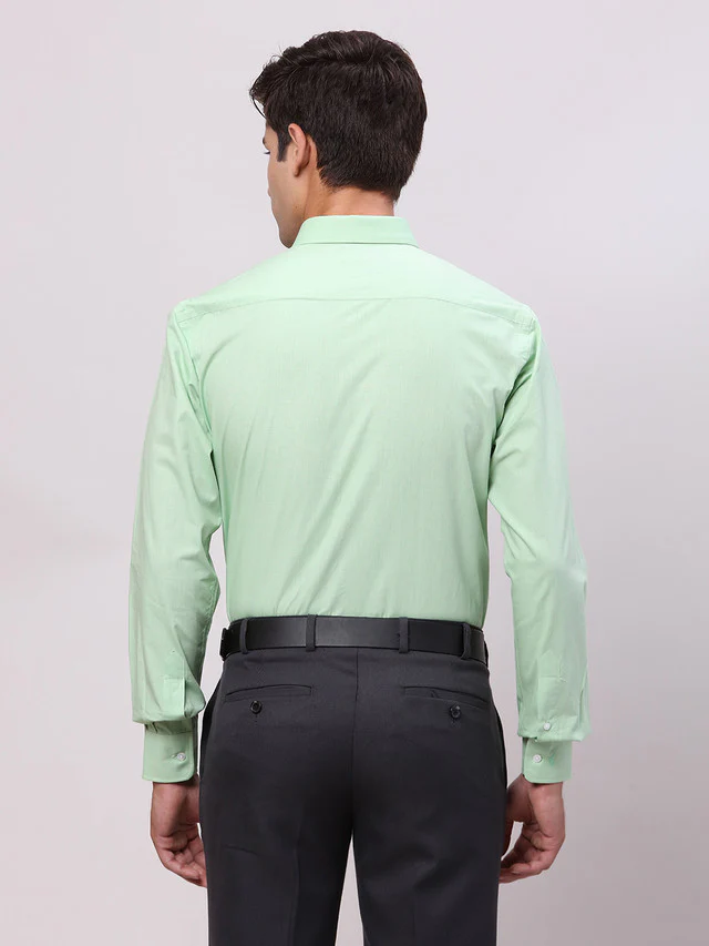 Park Avenue Green Structure Slim Fit Full Sleeve Cotton Shirt - Image 4