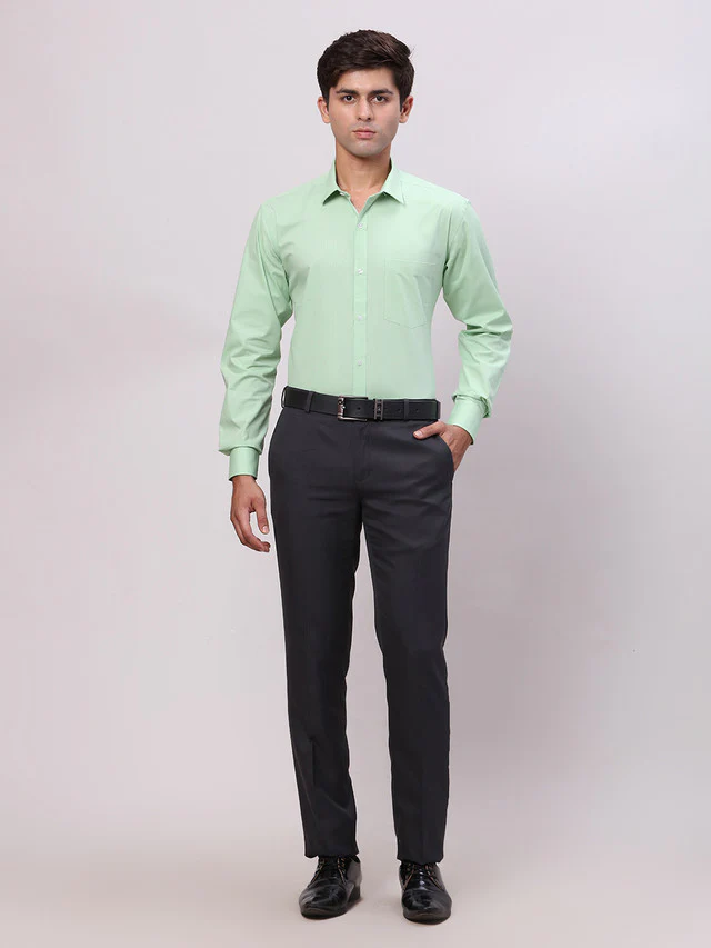 Park Avenue Green Structure Slim Fit Full Sleeve Cotton Shirt - Image 5