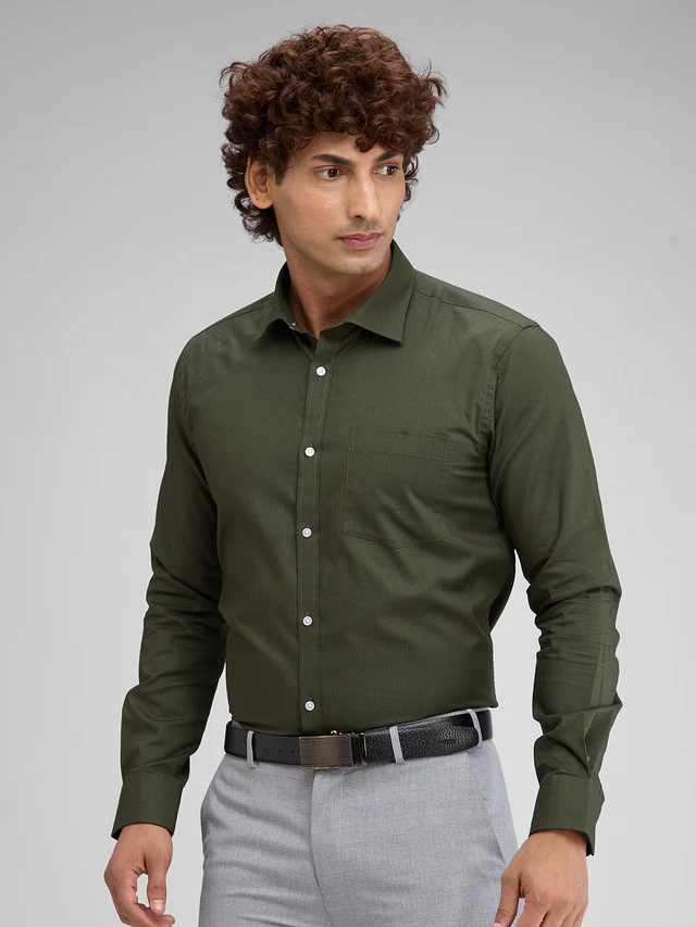 Park Avenue Green Structure Slim Fit Full Sleeve Cotton Shirt - Image 3