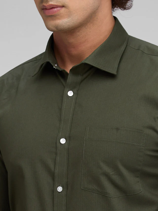 Park Avenue Green Structure Slim Fit Full Sleeve Cotton Shirt - Image 4