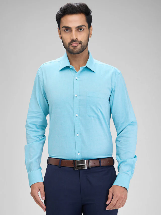 Park Avenue Green Structure Slim Fit Full Sleeve Cotton Shirt
