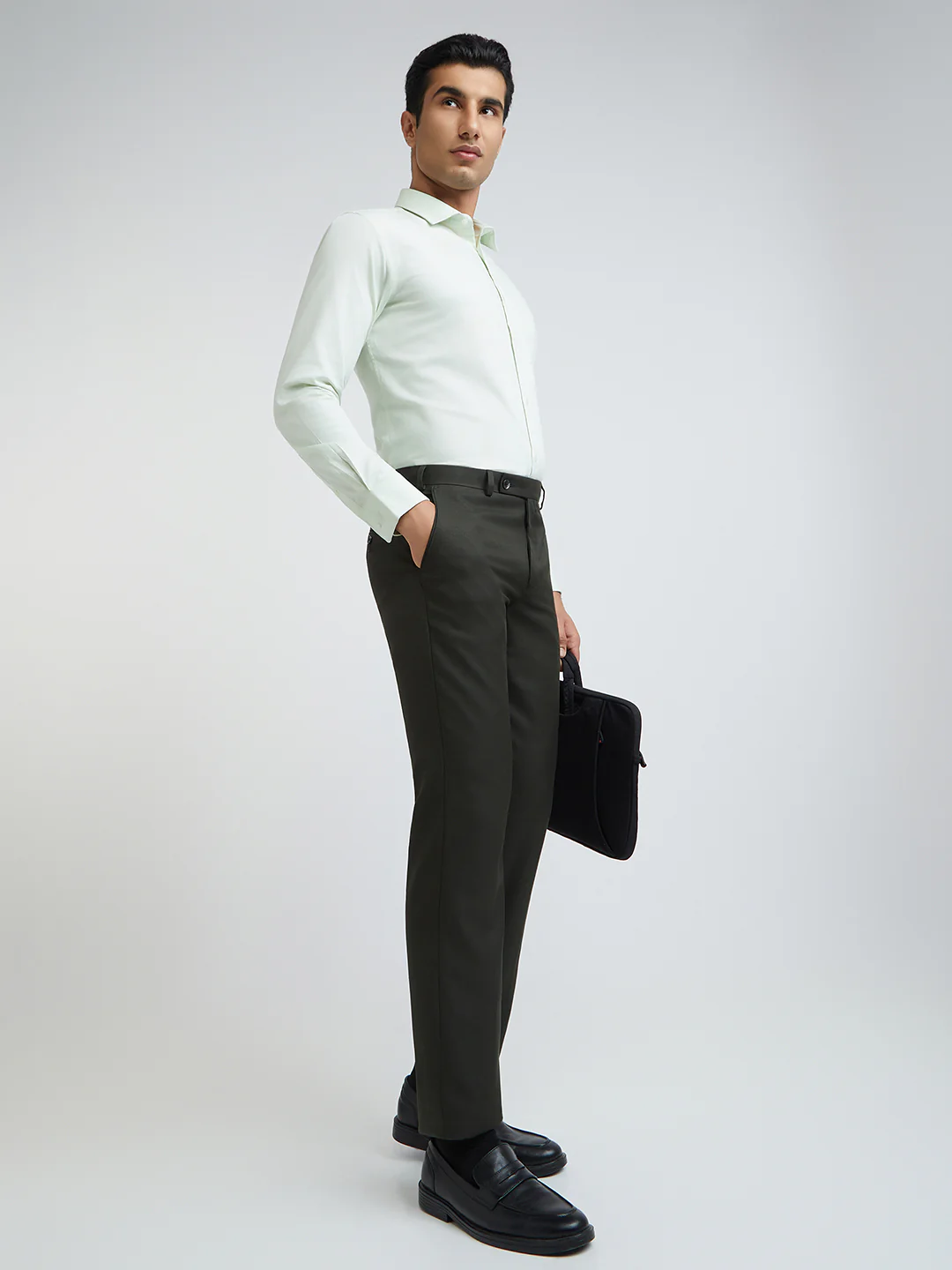 Park Avenue Green Structure Smart Fit Polyester Blend Trouser - Image 5