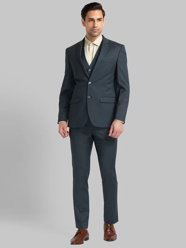 Park Avenue Green Structure Super Slim Fit Polyester Blend Suit