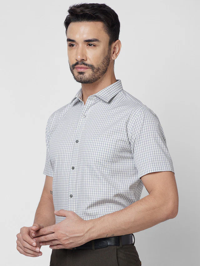 Park Avenue Grey Checks Regular Fit Cotton Formal Shirt - Image 3
