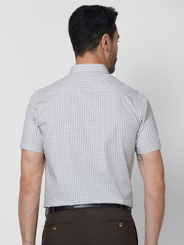 Park Avenue Grey Checks Regular Fit Cotton Formal Shirt - Image 4