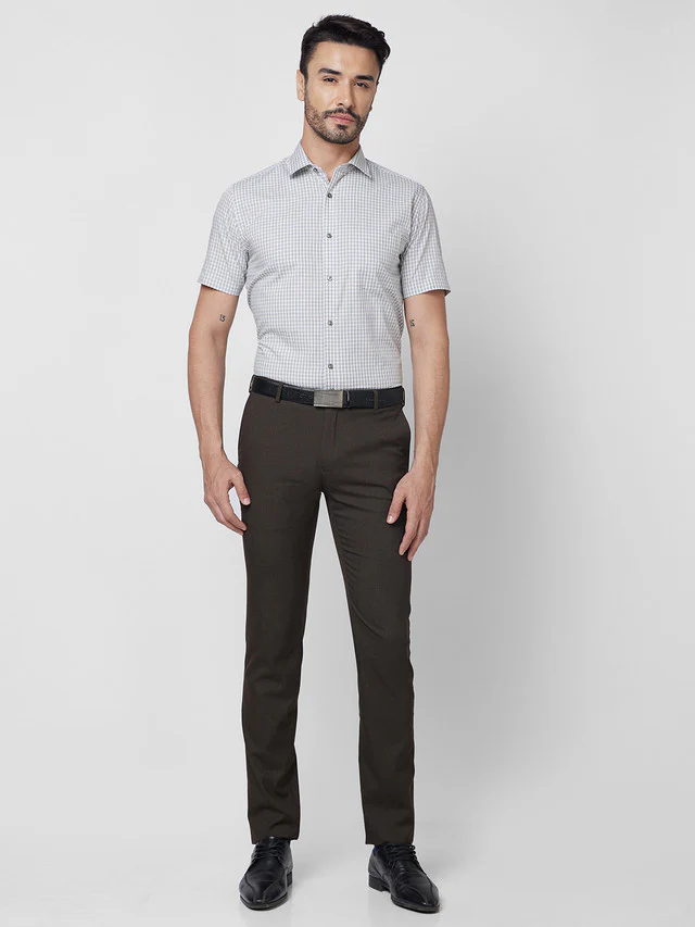 Park Avenue Grey Checks Regular Fit Cotton Formal Shirt - Image 5