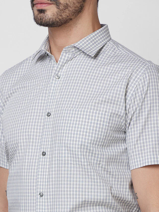 Park Avenue Grey Checks Regular Fit Cotton Formal Shirt - Image 6