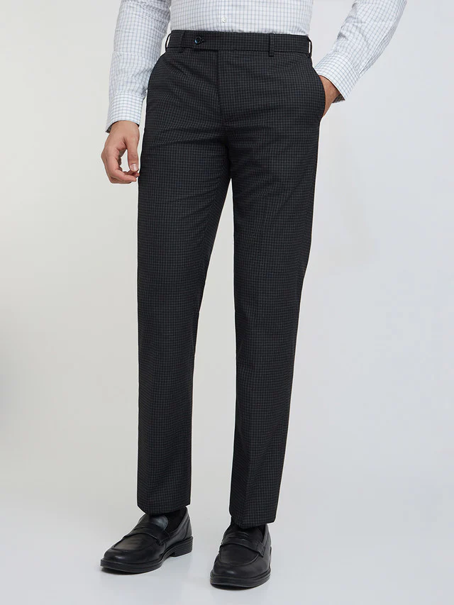 Park Avenue Grey Checks Regular Fit Polyester Blend Trouser