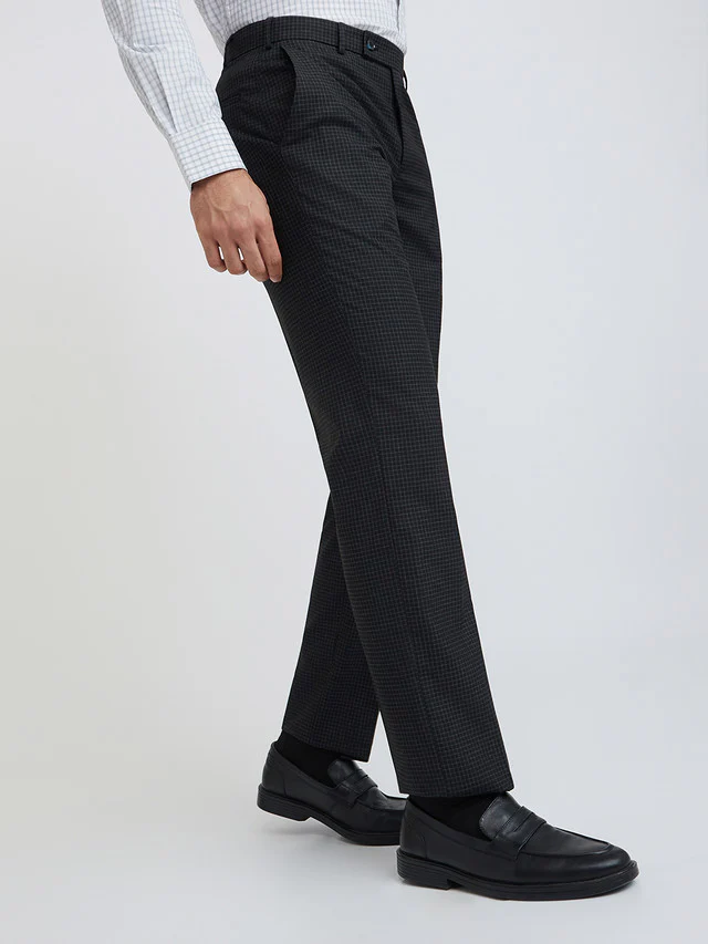 Park Avenue Grey Checks Regular Fit Polyester Blend Trouser - Image 2