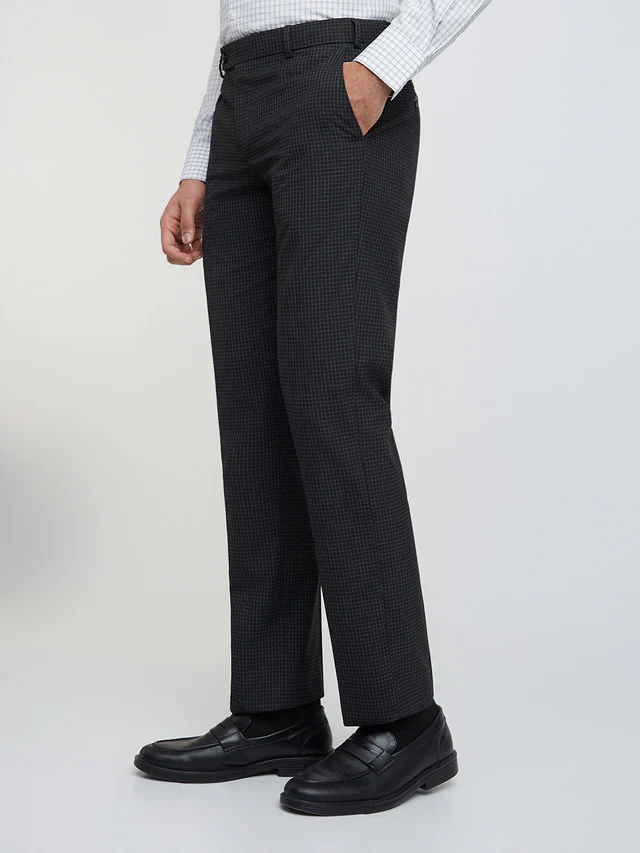 Park Avenue Grey Checks Regular Fit Polyester Blend Trouser - Image 3