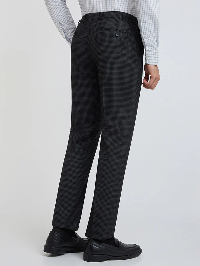 Park Avenue Grey Checks Regular Fit Polyester Blend Trouser - Image 4