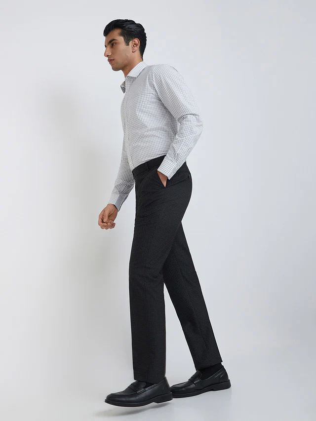 Park Avenue Grey Checks Regular Fit Polyester Blend Trouser - Image 5