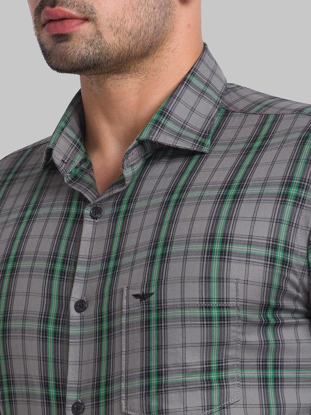 Park Avenue Grey Checks Slim Fit Cotton Casual Shirt - Image 6