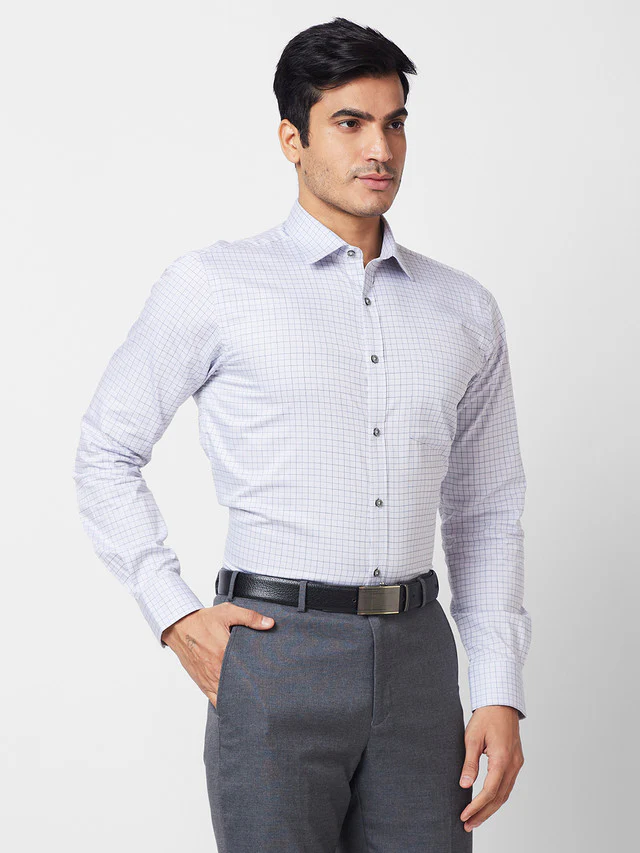 Park Avenue Grey Checks Slim Fit Cotton Formal Shirt - Image 2
