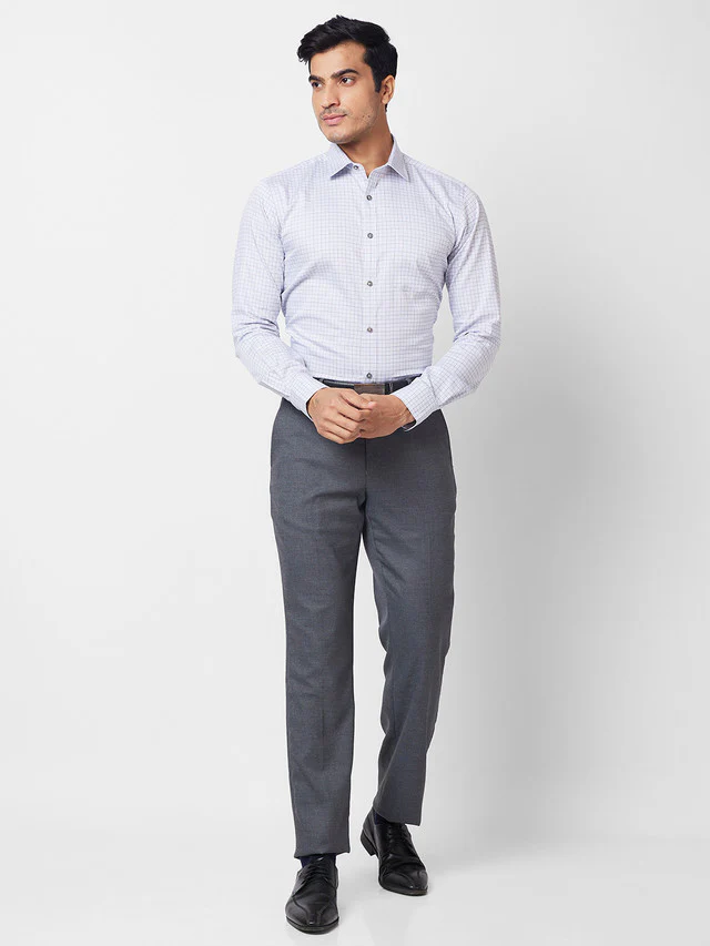 Park Avenue Grey Checks Slim Fit Cotton Formal Shirt - Image 5