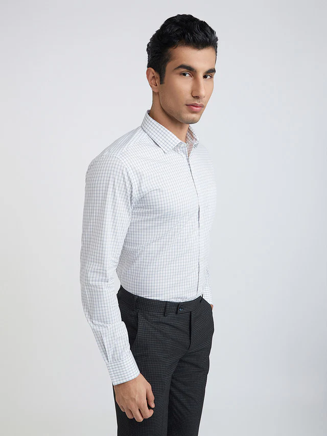 Park Avenue Grey Checks Slim Fit Cotton Formal Shirt - Image 2