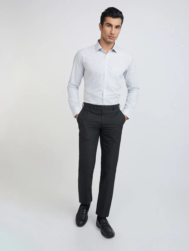 Park Avenue Grey Checks Slim Fit Cotton Formal Shirt - Image 5