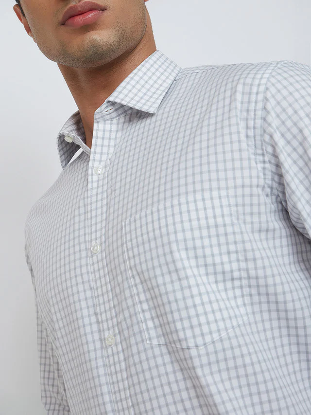 Park Avenue Grey Checks Slim Fit Cotton Formal Shirt - Image 6