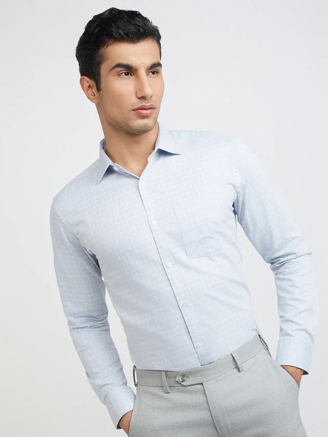 Park Avenue Grey Checks Slim Fit Full Sleeve Cotton Shirt