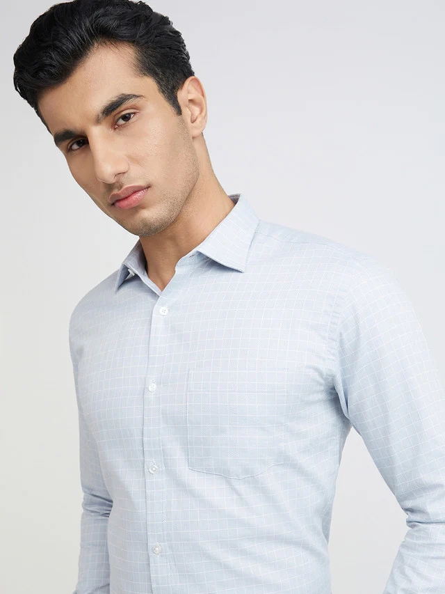 Park Avenue Grey Checks Slim Fit Full Sleeve Cotton Shirt - Image 6