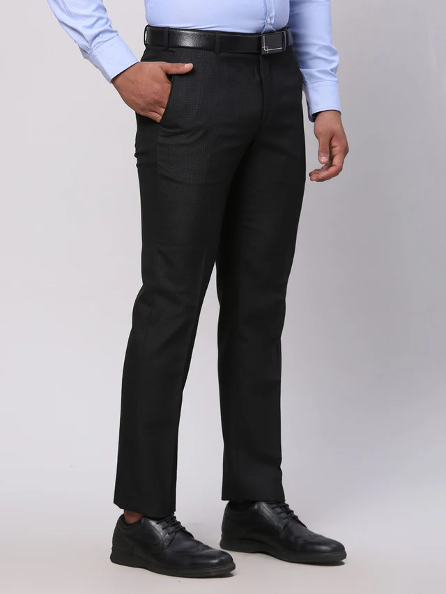 Park Avenue Grey Checks Smart Fit Polyester Blend Trouser - Image 2