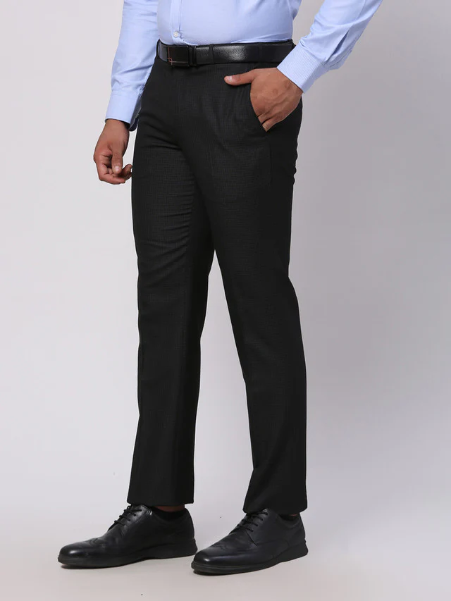 Park Avenue Grey Checks Smart Fit Polyester Blend Trouser - Image 3