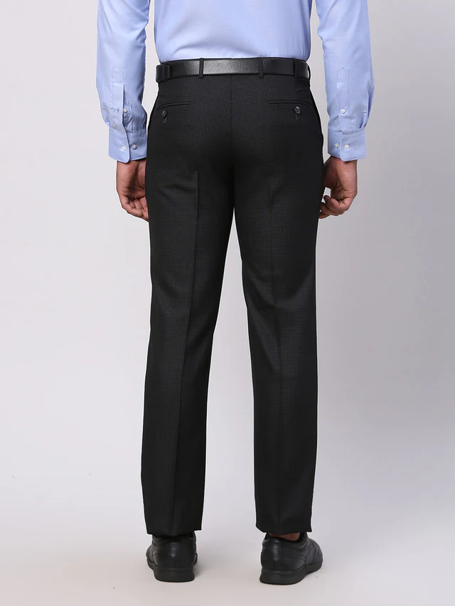 Park Avenue Grey Checks Smart Fit Polyester Blend Trouser - Image 4