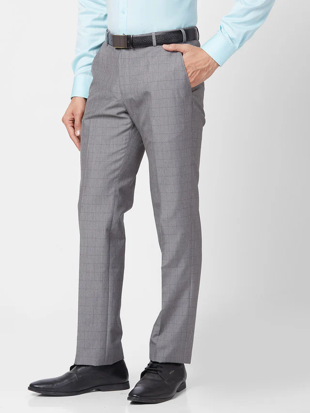 Park Avenue Grey Checks Smart Fit Polyester Blend Trouser - Image 3