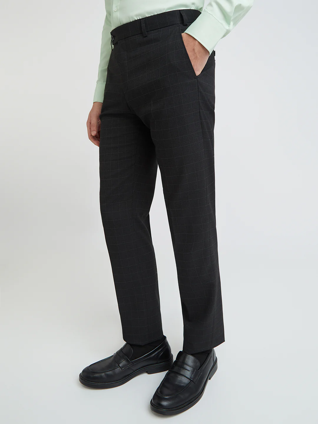 Park Avenue Grey Checks Smart Fit Polyester Blend Trouser - Image 3