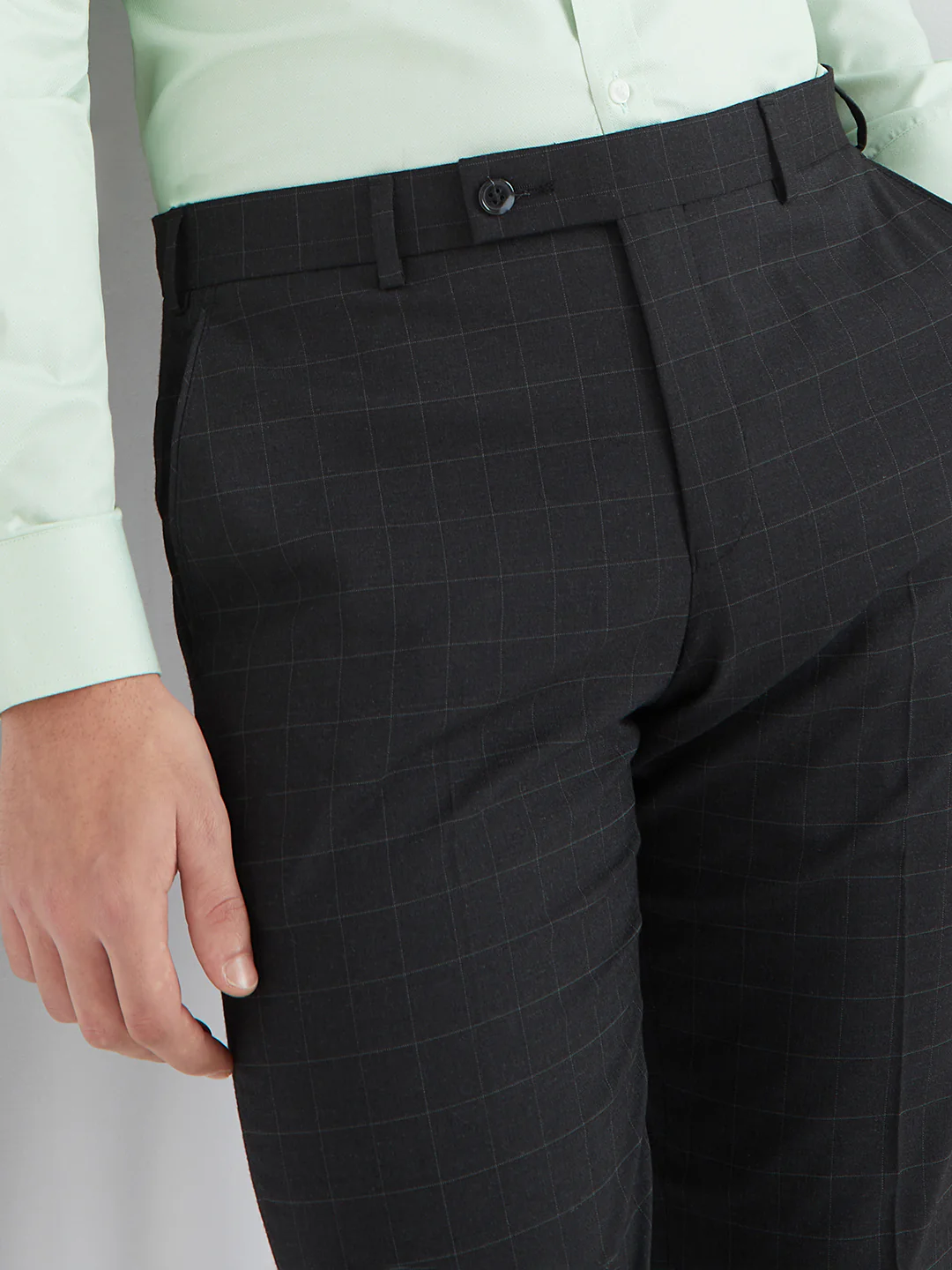 Park Avenue Grey Checks Smart Fit Polyester Blend Trouser - Image 7