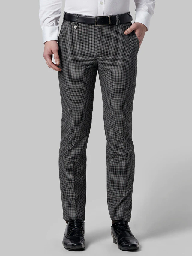 Park Avenue Grey Checks Super Slim Fit Polyester Blend Trouser