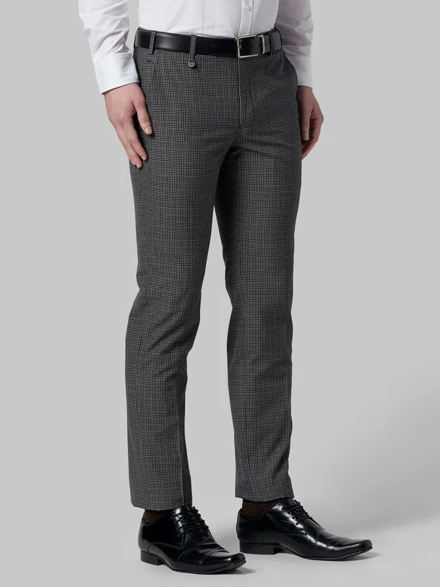 Park Avenue Grey Checks Super Slim Fit Polyester Blend Trouser - Image 2