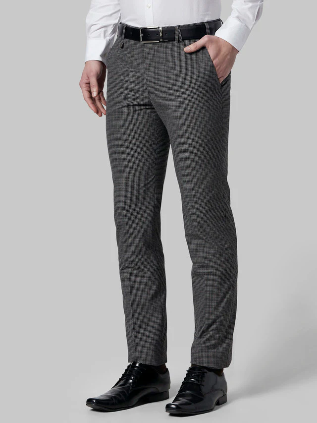 Park Avenue Grey Checks Super Slim Fit Polyester Blend Trouser - Image 3