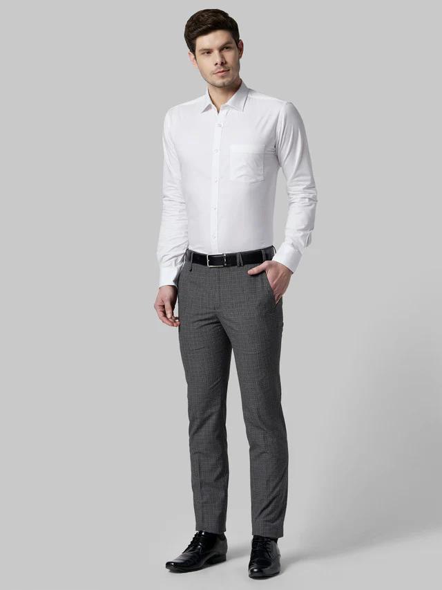 Park Avenue Grey Checks Super Slim Fit Polyester Blend Trouser - Image 5