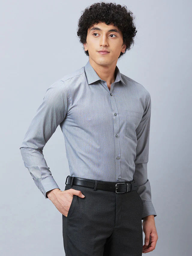 Park Avenue Grey Fil-A-Fil Slim Fit Polyester Blend Formal Shirt - Image 2
