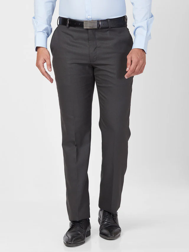 Park Avenue Grey Plain Smart Fit Polyester Blend Trouser
