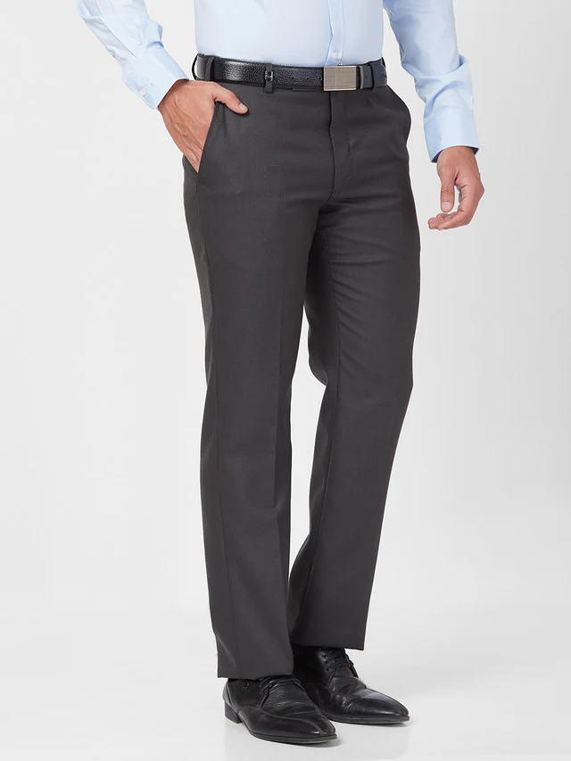 Park Avenue Grey Plain Smart Fit Polyester Blend Trouser - Image 2
