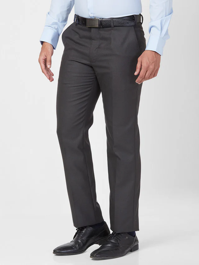Park Avenue Grey Plain Smart Fit Polyester Blend Trouser - Image 3