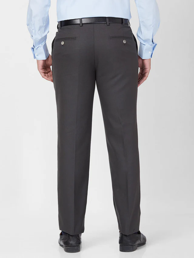 Park Avenue Grey Plain Smart Fit Polyester Blend Trouser - Image 4