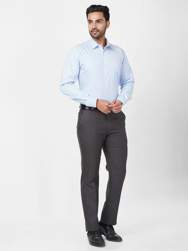 Park Avenue Grey Plain Smart Fit Polyester Blend Trouser - Image 5