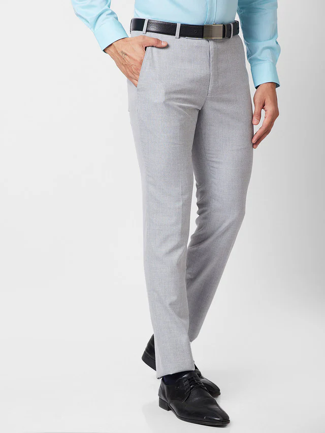 Park Avenue Grey Plain Super Slim Fit Polyester Blend Trouser - Image 2