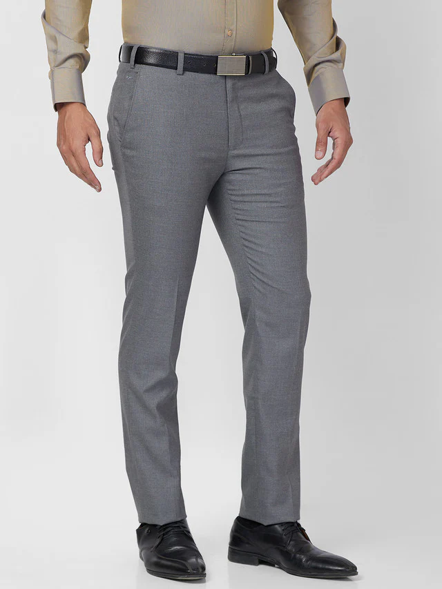 Park Avenue Grey Plain Super Slim Fit Polyester Blend Trouser - Image 2
